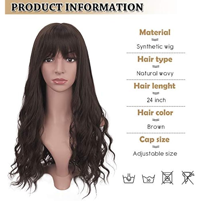 DILLARDS Long Fluffy Wavy Heat Resistant Synthetic Wig With Bangs For Women - 24In, Brown - Image 5